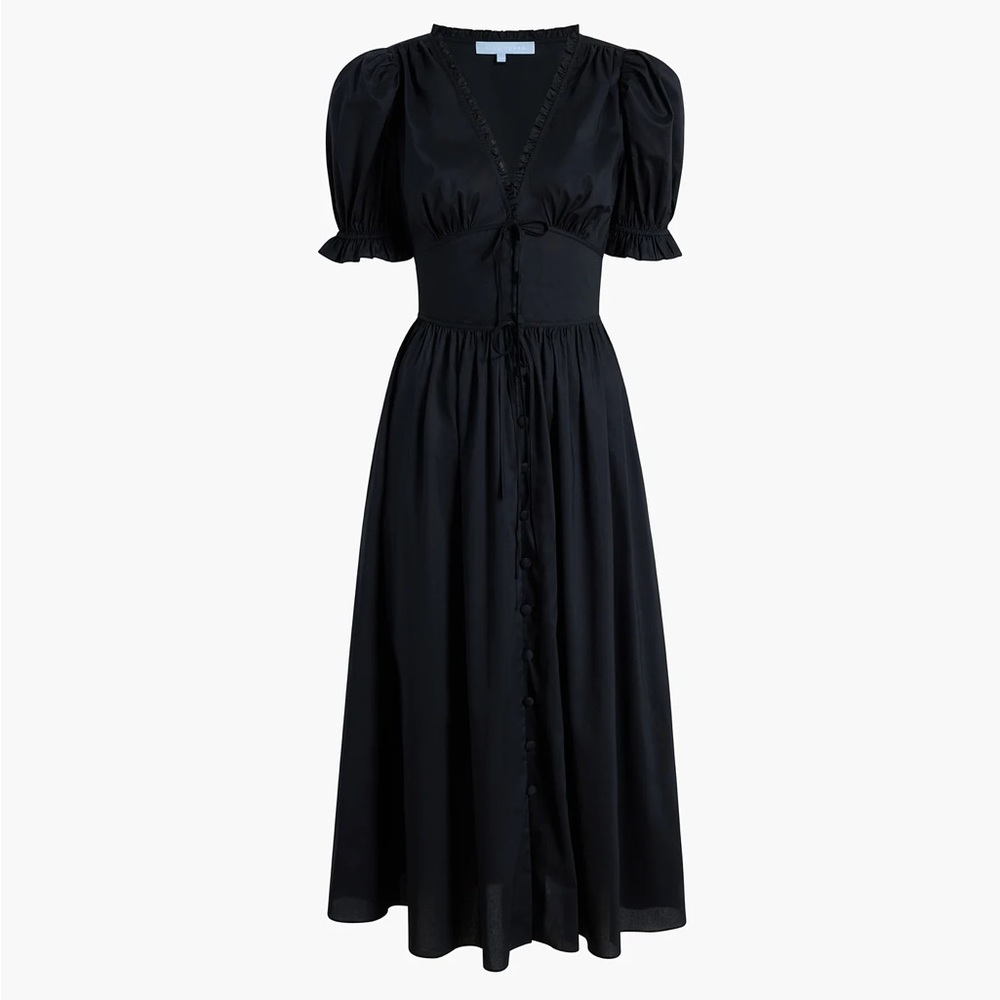 HILL HOUSE Sabrina Nap Dress Black Dot Cotton Blend Midi Size XS